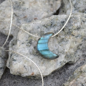 Labradorite Moon Necklace, Dainty Moon Phase necklace,  Crescent Moon Pendant, Layering Gemstone Necklace, Half moon Necklace