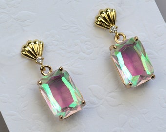 Unique Rainbow Crystal Earrings, Iridescent Color Changing Earring, Gift for Mom, bridesmaid jewelry, Mermaid Earrings