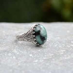 Natural Emerald Ring, Raw Emerald Ring, May birthday gift, Real Emerald Ring, silver plated and adjustable image 8