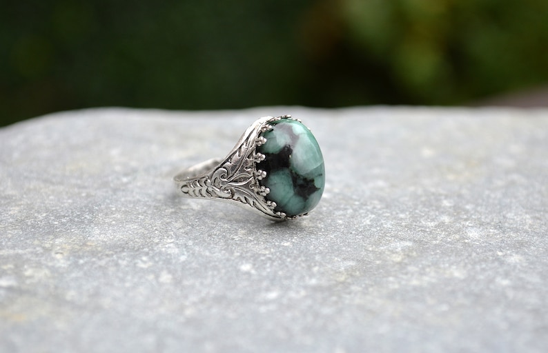 Natural Emerald Ring, Raw Emerald Ring, May birthday gift, Real Emerald Ring, silver plated and adjustable image 8