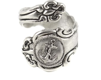 Anchor Spoon Ring, Nautical Spoon Rings, Silver Plated Spoon Rings