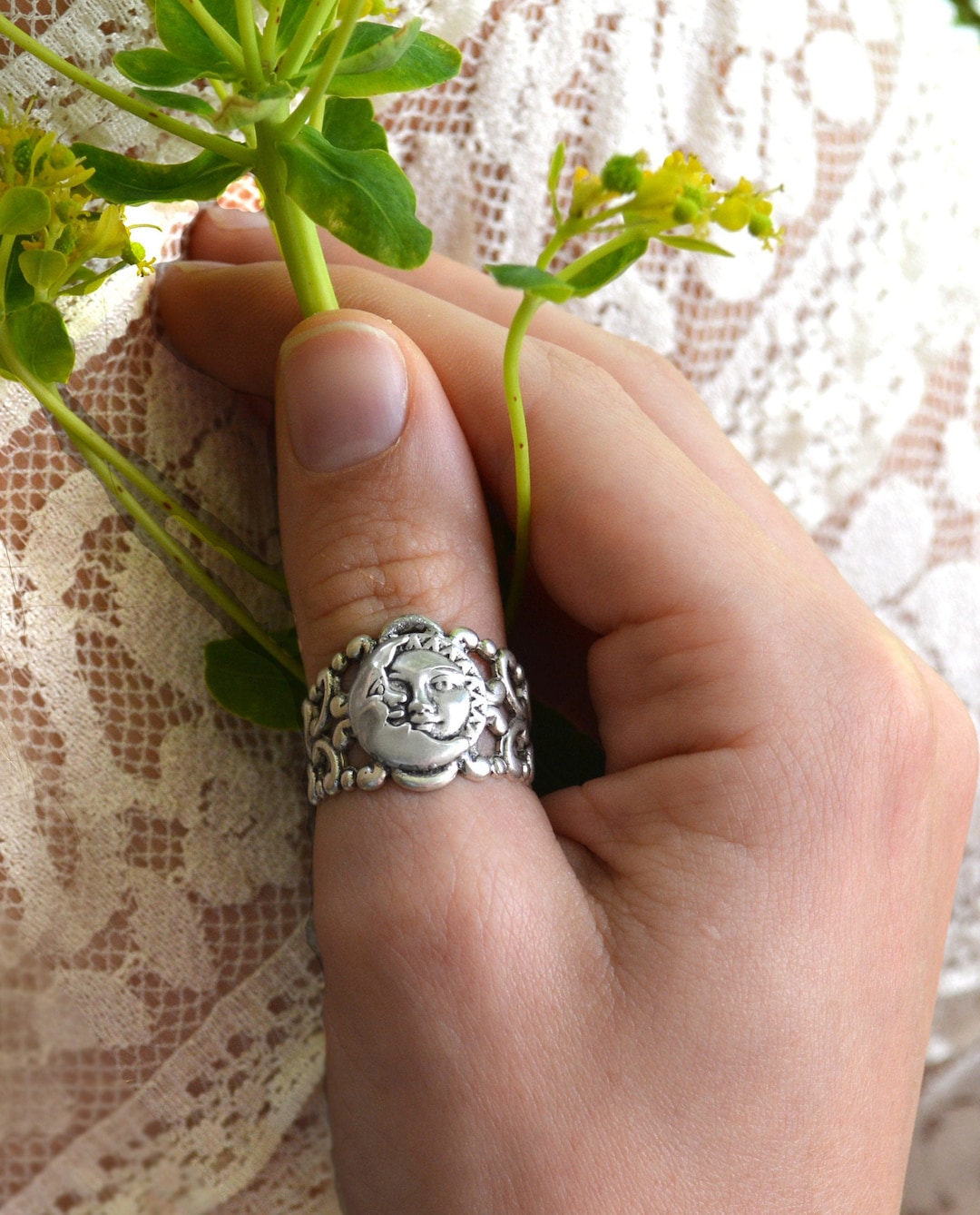 Moon and Sun Ring, Sun Thumb Ring, Moon Face Ring, Eclipse Ring ...