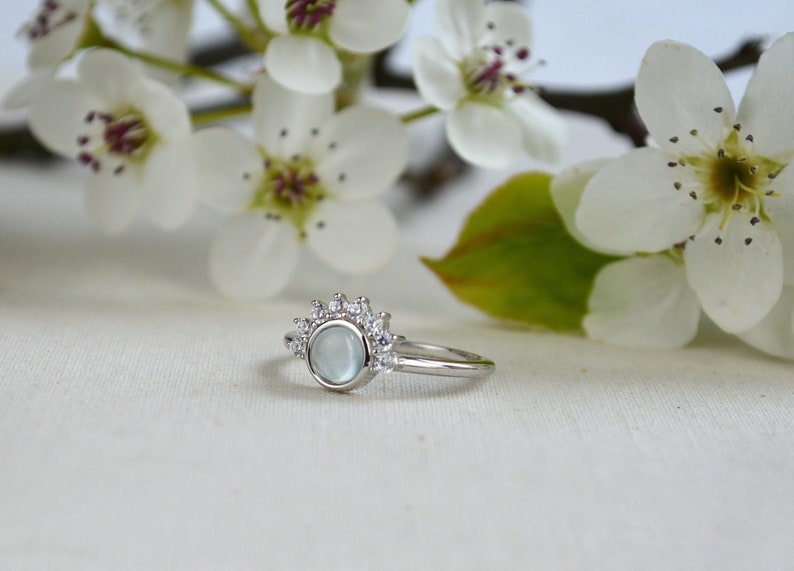 Sterling Silver Aquamarine ring, Natural blue gemstone stacking ring, Mothers day gift ideas, March Birthday ring image 3