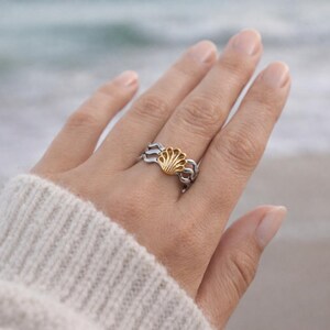 Seashell Wave Ring – Sterling Silver Cape Cod Jewelry, Coastal Nautical Shell Ring, Beach Jewelry, Mixed metal Ring image 2