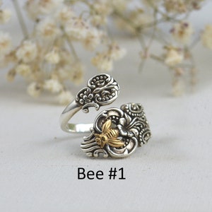 Flower Bee Spoon Ring, Dragonfly Wrap Ring, Adjustable Sterling Silver ...