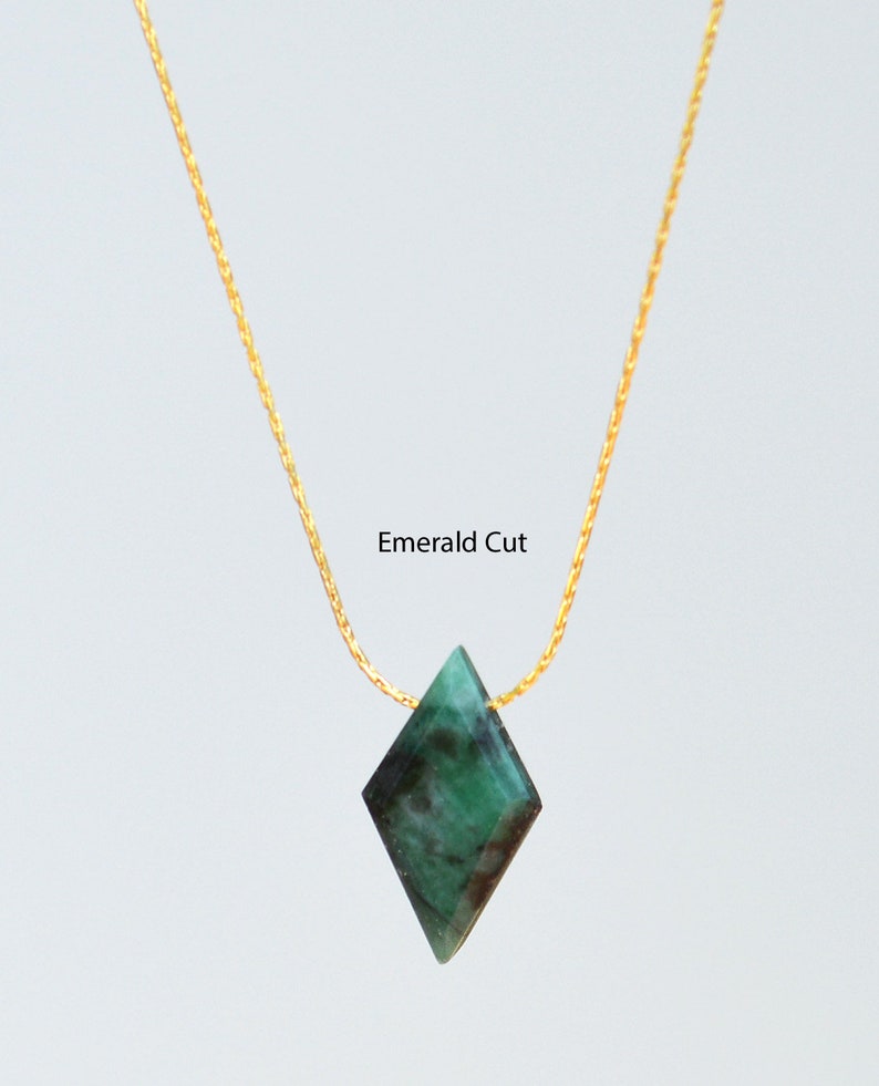 Raw Emerald Necklace, dainty emerald necklace, Natural Real Emerald Pendant, Minimal stone Necklace, May Birthstone, rough stone image 3