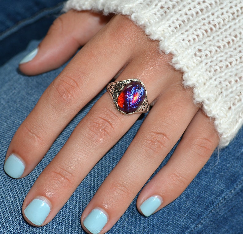 Dragons Breath Ring Red Fire Opal Ring Glass Mexican Opal Ring Fantasy Ring Dragons Breath Opal Fire Opal Ring Opal Promise Ring Statement Rings Rings Somoto Cz