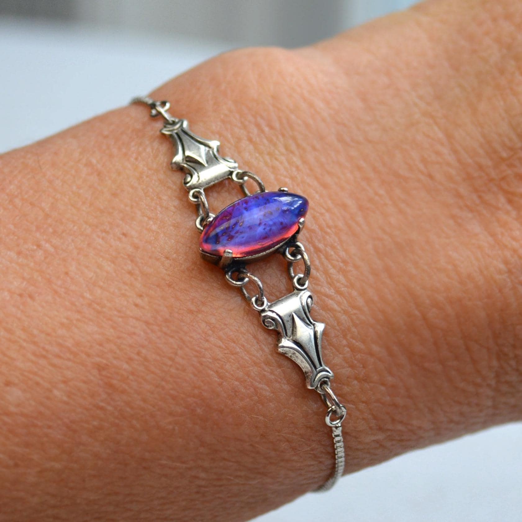 Dragons Breath Fire Opal Bracelet With Color Changing Glass Opal
