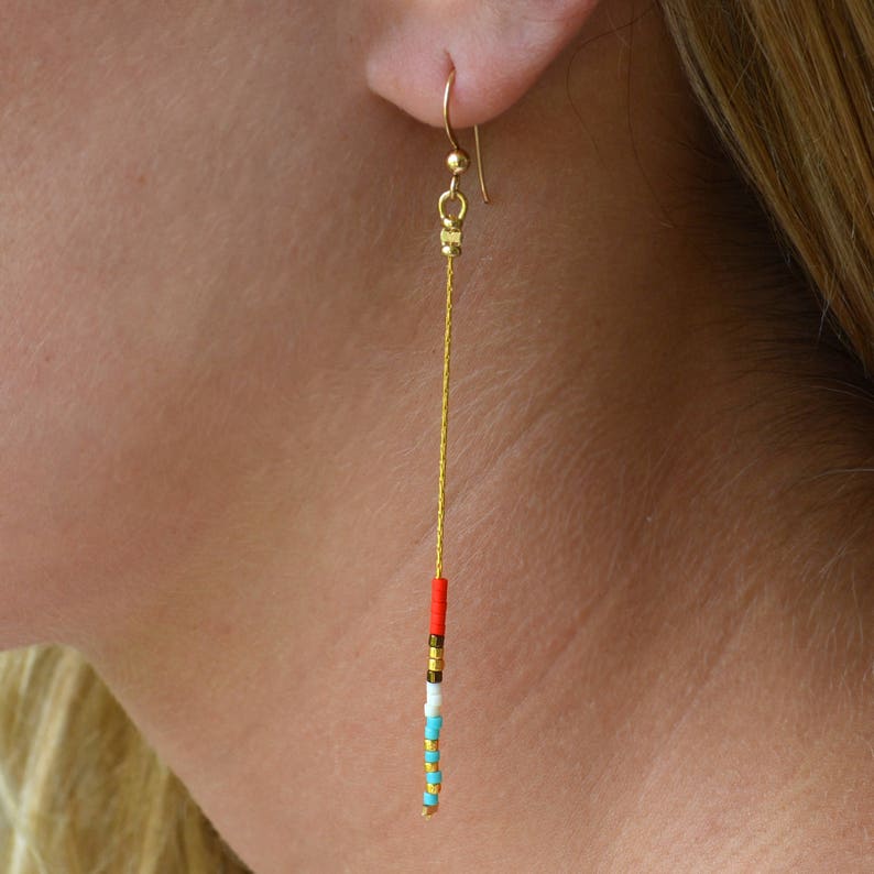Thin dainty earrings, Minimal earrings, simple chain earrings, festival earrings, long minimalist earrings, thin dainty earring, dangle image 2
