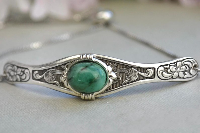 Natural Emerald Bracelet, May Birthstone Bracelet, Adjustable silver stacking bracelet