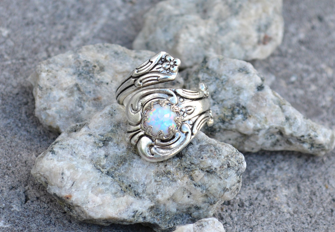 White Opal Spoon Ring Fire Opal Ring October Birthstone - Etsy