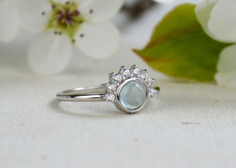 Sterling Silver Aquamarine ring, Natural blue gemstone stacking ring, Mothers day gift ideas, March Birthday ring image 1