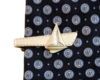 Sailboat Tie Clip, Silver Sailing Tie Bar , Nautical Tie Tac