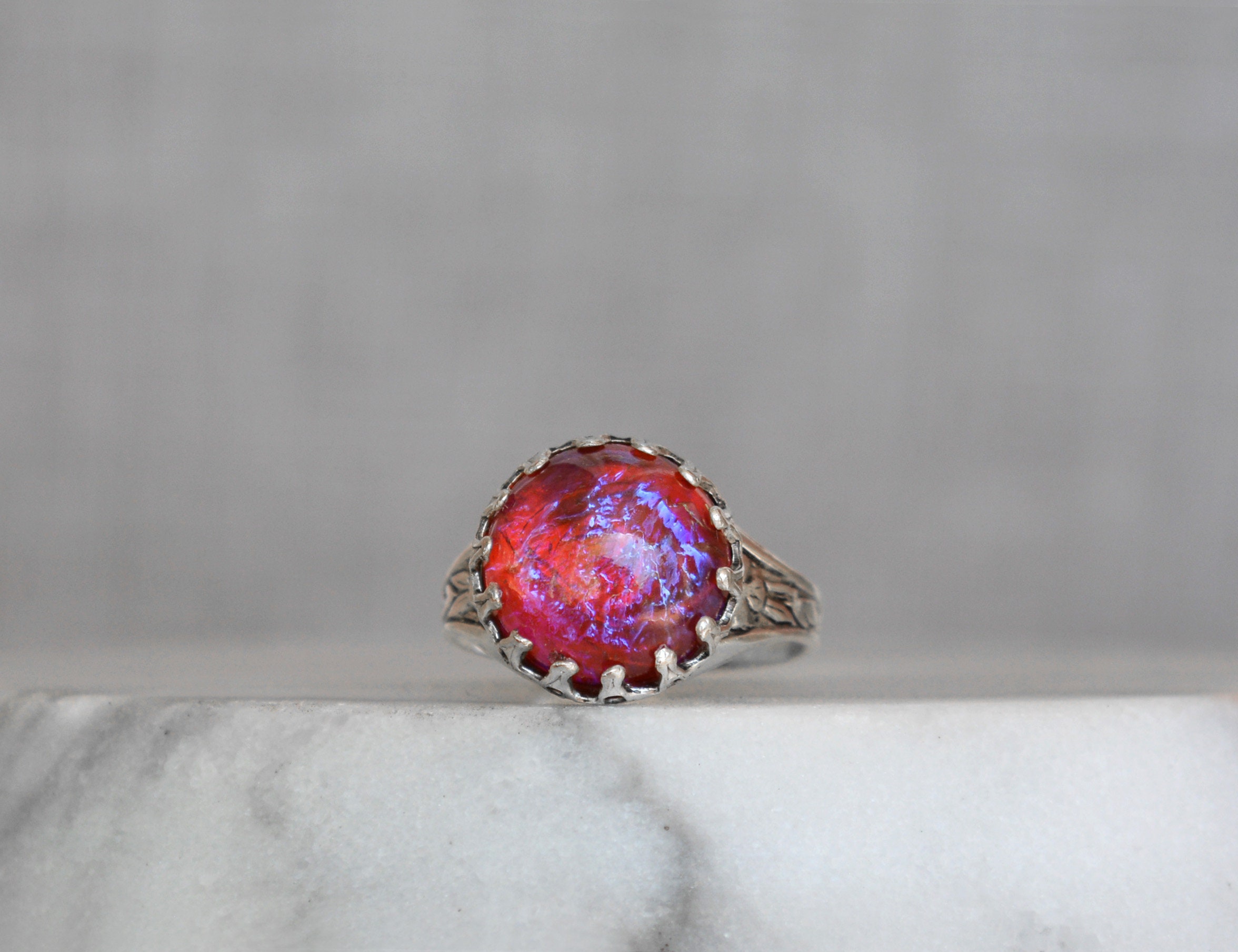 Dragons Breath Mexican Fire Opal Ring Goth Fantasy Ring Lampwork