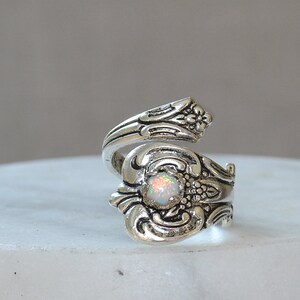 White Opal Spoon Ring, Thumb Ring, October birthday Gift, Silver Plated Spoon Rings, Spoon Jewelry, October birthstone Ring, fire opal rings image 5