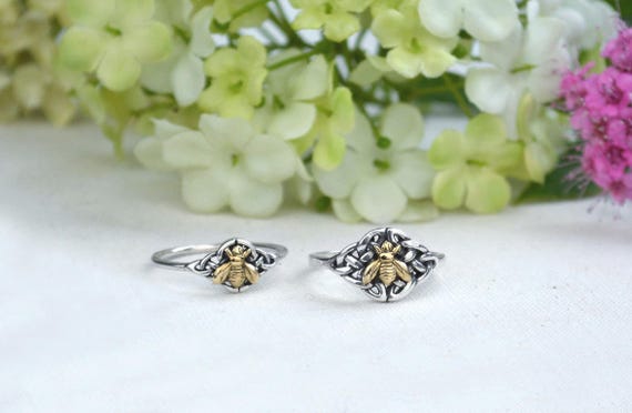 Tiny Bee Mixed Metal Ring, Celtic Knot ring, Love knot , Infinity Ring, in Sterling Silver, Stackable Jewelry