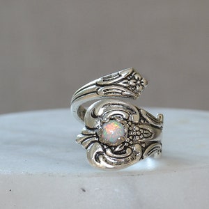 White Opal Spoon Ring, Thumb Ring, October birthday Gift, Silver Plated Spoon Rings, Spoon Jewelry, October birthstone Ring, fire opal rings image 6