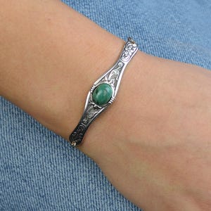Natural Emerald Bracelet, May Birthstone Bracelet, Adjustable silver stacking bracelet