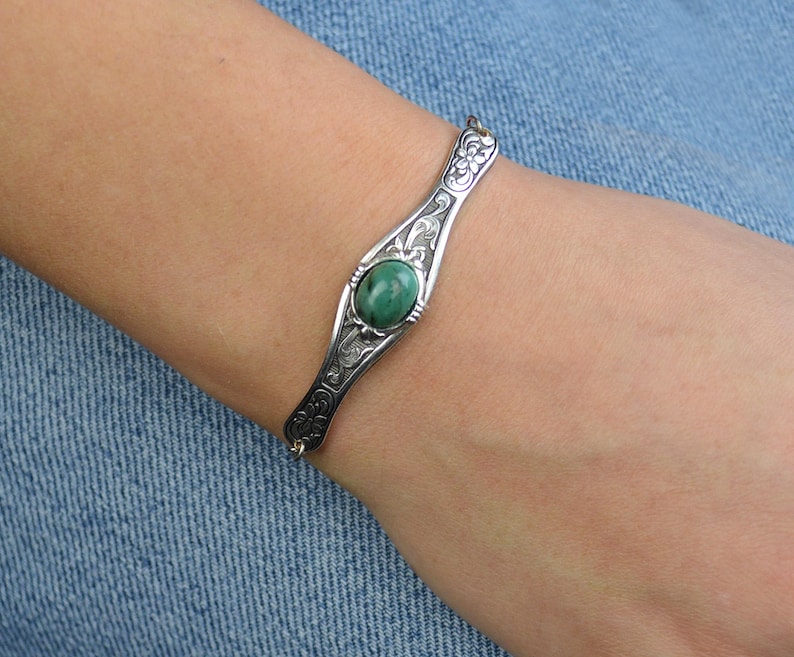 Natural Emerald Bracelet, May Birthstone Bracelet, Adjustable silver stacking bracelet