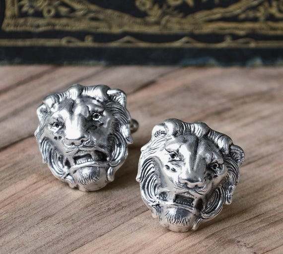 アクセサリー 5 lion accessories Lion Boyfriend Gift, Silver Lion Cufflinks, Lion Fathers Gift