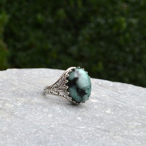 Natural Emerald Ring, Raw Emerald Ring, May birthday gift, Real Emerald Ring, silver plated and adjustable image 2