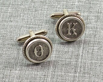 Initial Cufflinks, Cuff Links, Antique Silver Typewriter Custom Wedding Groomsman Father