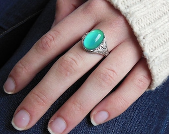 Mood Ring, Silver Mood Ring, Color Changing Mood Stone, Vintage Inspired Mood Jewelry