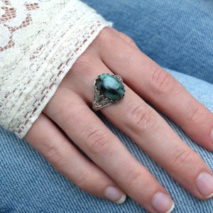 Natural Emerald Ring, Raw Emerald Ring, May birthday gift, Real Emerald Ring, silver plated and adjustable image 6