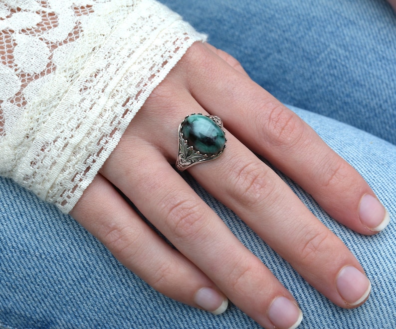 Natural Emerald Ring, Raw Emerald Ring, May birthday gift, Real Emerald Ring, silver plated and adjustable image 6