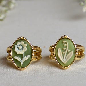 Flower Cameo Ring, Lily of the Valley Ring, Daisy Ring, Sterling Silver or Gold Vermeil, Daisy Ring, Wildflower jewelry, Mother's Day Ring