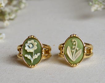 Flower Cameo Ring, Lily of the Valley Ring, Daisy Ring, Sterling Silver or Gold Vermeil, Daisy Ring, Wildflower jewelry, Mother's Day Ring