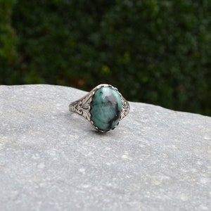 Natural Emerald Ring, Raw Emerald Ring, May birthday gift, Real Emerald Ring, silver plated and adjustable image 7