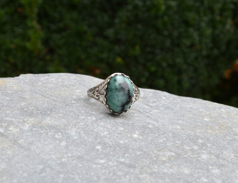 Natural Emerald Ring, Raw Emerald Ring, May birthday gift, Real Emerald Ring, silver plated and adjustable image 7