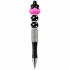 Roze pompoenpen met kralen, herfstpen met strasssteentjes, stijlvolle pen met stippen, inclusief twee inktvullingen en verpakt als cadeau.