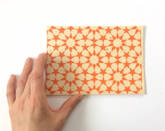 linocut - ZELLIGE // 5x7 art print // printmaking // block print // tessellation // Islamic geometric // orange // small // stars
