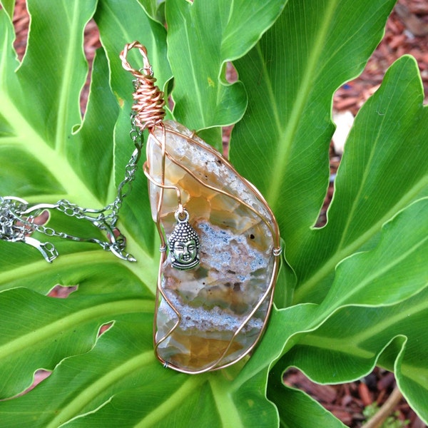 Fil de cuivre Wrap pendentif de Bouddha Agate