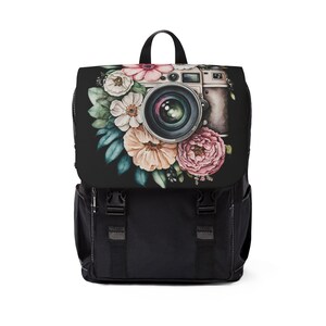 Plecak Vintage Camera z kwiatowym wzorem | Oxford Canvas, sześć przegródek