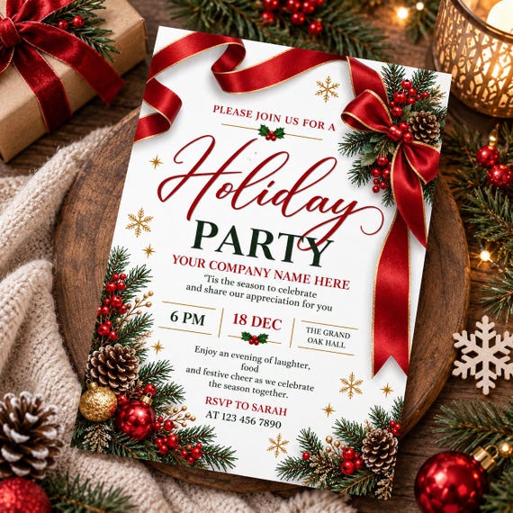 Work Holiday Party Invitation, Company Christmas Party Invite, Editable Canva Template, Corporate Holiday Invitation, Office Christmas Party