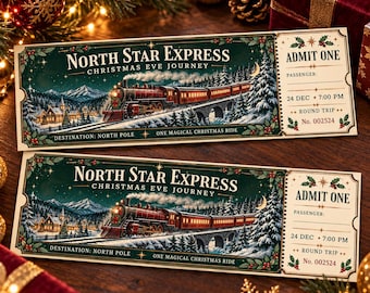 Kersttreinkaartje North Star Express, reis met een vintage stoomtrein (digitale download)
