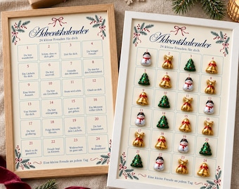 Printable Advent Calendar Template, German Christmas Countdown, 24 Positive Messages, DIY Chocolate Calendar, Digital Download