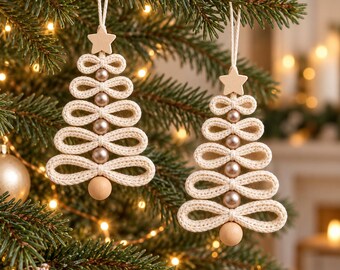 Haakpatroon voor een kerstboom met parellint, neutrale versiering met houten ster (digitale download)