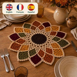 Fall Crochet Doily Pattern PDF, Autumn Leaf Table Centerpiece Crochet Pattern, Thanksgiving Table Decor, Crochet Mandala Digital Download