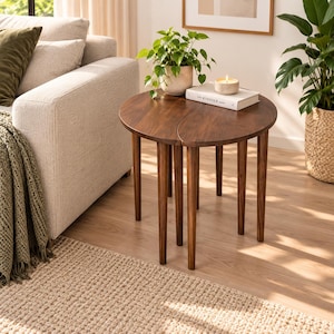 Handmade , Solid Beech Wood Coffee Table,3-Piece Curved Wood Tables (Space Saving)