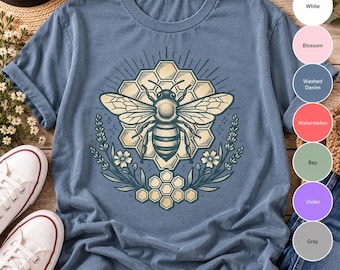Honey Bee Shirt, Vintage Honeycomb Botanical Graphic Tee