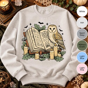 Witchy Owl Sweatshirt, Mystical Book Crewneck, Dark Academia Sweater, Celestial Witch Gift