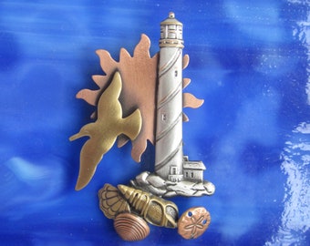 LIGHTHOUSE SEAGULL BROOCH- Lighthouse Brooch- Seagull Brooch- Lighthouse Seagull Jewelry- Sailor's Beacon-