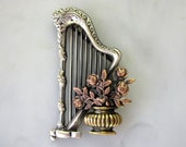 Harp Brooch- Harp Musical Instrument- Harp Jewelry- Harp Pin- Harpist Gift-