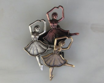 Broche Vintage Ballerine Dorée Avec Strass Rouge Bleu Vert - 5,2 Cm - Neuve Sans Emballage