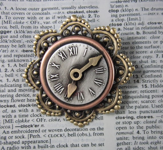 Steampunk Clock Brooch Steampunk Jewelry