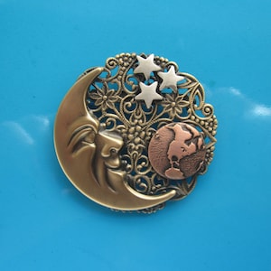 Moon Brooch- Moon Pin- Man in the Moon- Celestial Pin- Sun Moon Star- Moon Jewelry